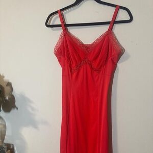 Pennys Adonna: Vintage Red Lace Midi Slip Dress
